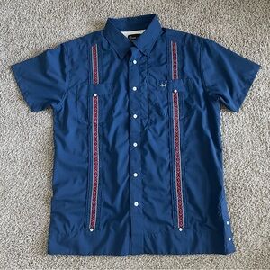 Texas Standard Libertad Libre Guayabera Button Up Western Fishing Shirt
